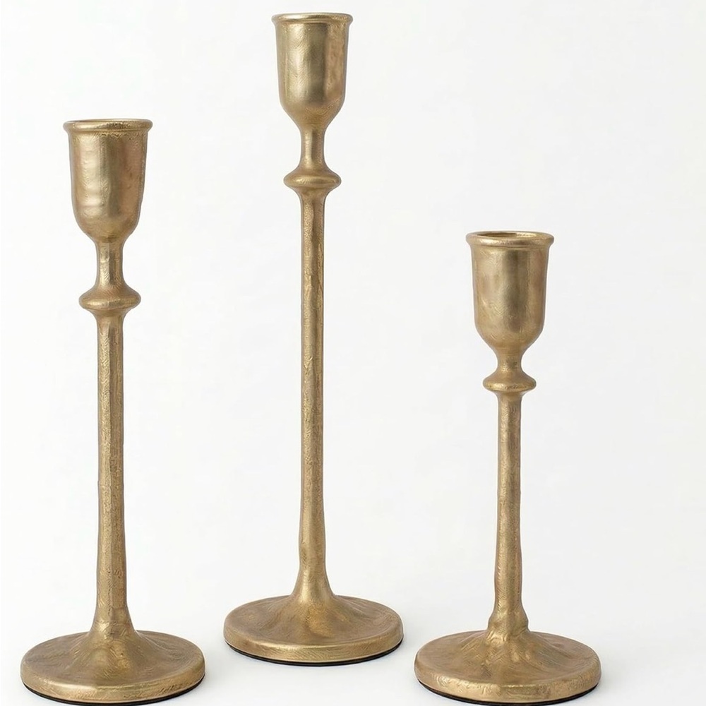 Antique Brass Candlestick Holders Set of 3, Cast Iron Taper Candle Holder